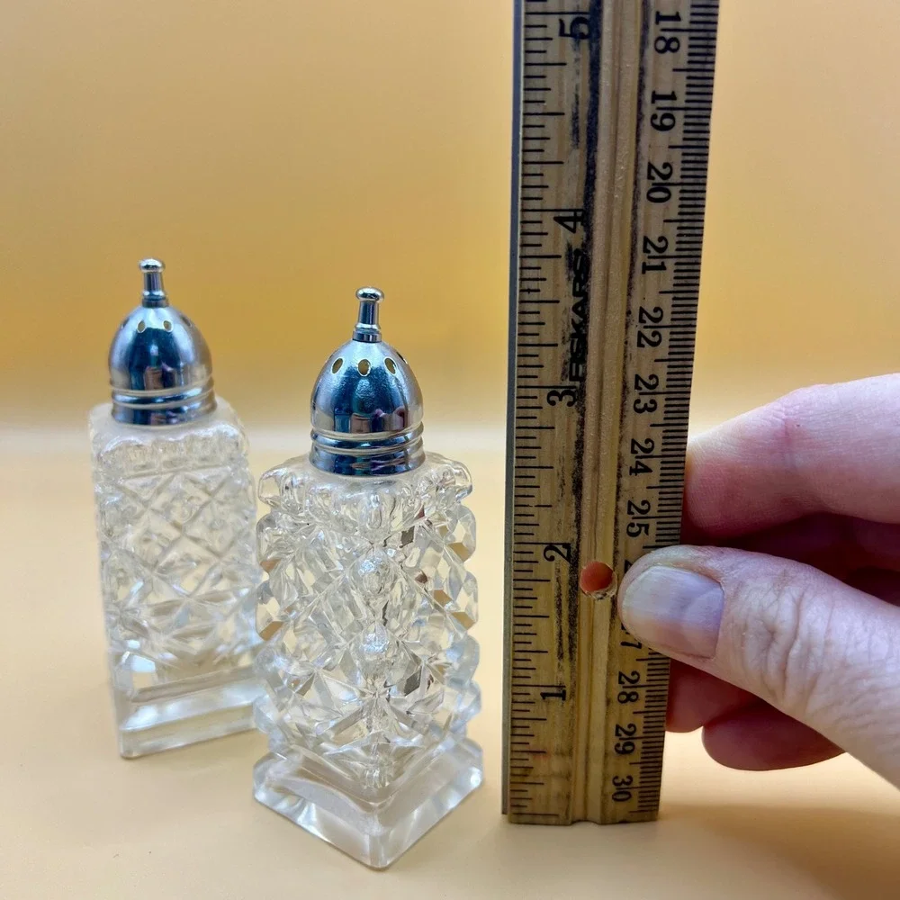 Vintage Diamond Cut Crystal Salt and Pepper Shakers Set Mid-Century Regency